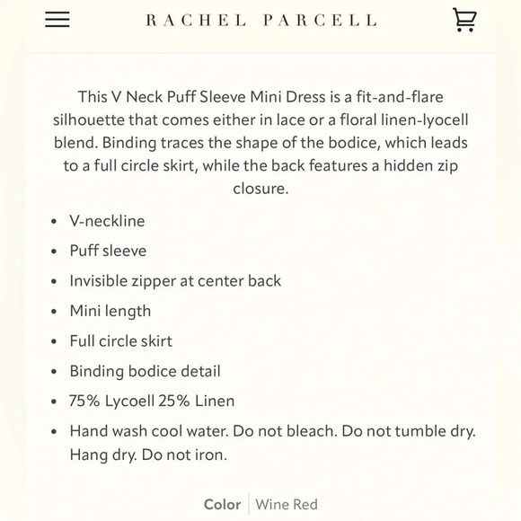 NWT Rachel Parcell V-Neck Puff Sleeve Mini Dress Wine Red Size 0 - Picture 4 of 12